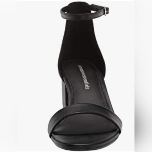 Amazon Essentials Open Toe Chunky Heel Ankle Strap Black Faux Leather Sandals 11 - Picture 3 of 9